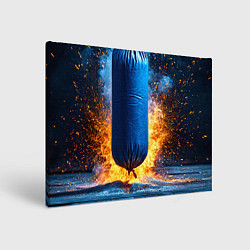 Холст прямоугольный Синяя боксерская груша в огне, цвет: 3D-принт