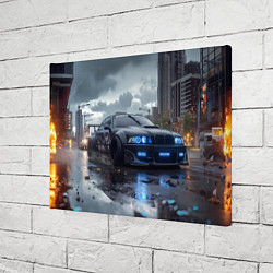Холст прямоугольный BMW синие фары дождливая погода, цвет: 3D-принт — фото 2