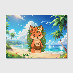 Холст прямоугольный Тропическая лисичка с кокосом, цвет: 3D-принт — фото 2