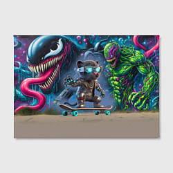 Холст прямоугольный Пантерёнок крутой скейтбордист на фоне граффити, цвет: 3D-принт — фото 2