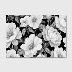 Холст прямоугольный Чёрно-серый цветочный паттерн, цвет: 3D-принт — фото 2