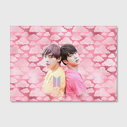 Холст прямоугольный BTS на фоне розовых облаков, цвет: 3D-принт — фото 2