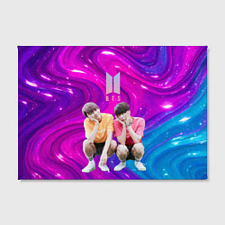 Холст прямоугольный BTS розово-синий фон, цвет: 3D-принт — фото 2