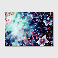 Холст прямоугольный Магические цветы сине-зелёный, цвет: 3D-принт — фото 2