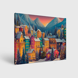 Холст прямоугольный Новогодний город в горах, цвет: 3D-принт