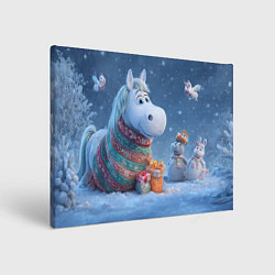 Холст прямоугольный Новогодняя лошадь с подарками, цвет: 3D-принт