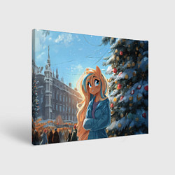 Холст прямоугольный Лошадка на новогодней площади, цвет: 3D-принт