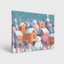 Холст прямоугольный Дети во дворе лепят снеговика, цвет: 3D-принт