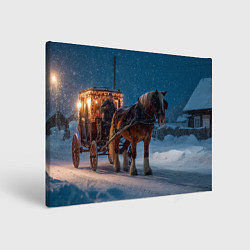 Картина прямоугольная Новогодняя лошадка с повозкой