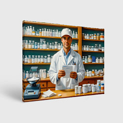 Картина прямоугольная Фармацевт у аптечных полок