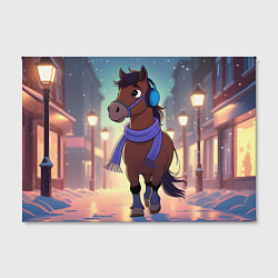 Холст прямоугольный Лошадка в шарфе и наушниках, цвет: 3D-принт — фото 2