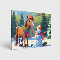 Картина прямоугольная Лошадка и снеговик