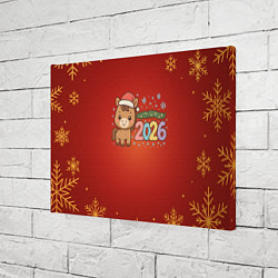 Холст прямоугольный Новогодняя лошадка 2026 на красном фоне, цвет: 3D-принт — фото 2