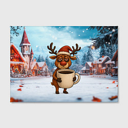 Холст прямоугольный Уставший новогодний олень с кофе, цвет: 3D-принт — фото 2