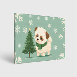 Картина прямоугольная Новогодний песик с елочкой