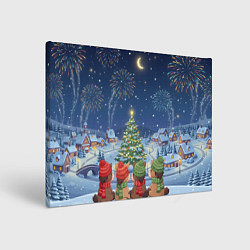 Картина прямоугольная Лошадки в новогоднюю ночь