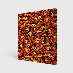 Холст квадратный Камуфляж пиксельный: оранжевый/желтый, цвет: 3D-принт