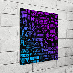 Холст квадратный Неоновые лого игр, цвет: 3D-принт — фото 2