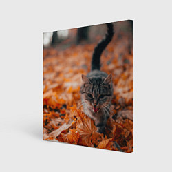 Холст квадратный Мяукающий кот осенние листья, цвет: 3D-принт