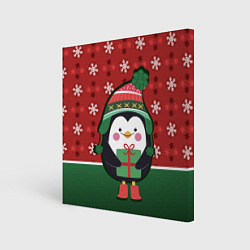 Холст квадратный Пингвин Новый год, цвет: 3D-принт