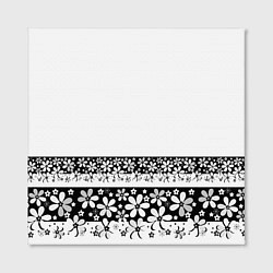 Холст квадратный Черно-белый цветочный принт, цвет: 3D-принт — фото 2