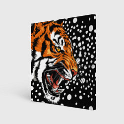 Холст квадратный Амурский тигр и снегопад, цвет: 3D-принт