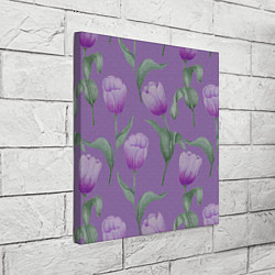 Холст квадратный Фиолетовые тюльпаны с зелеными листьями, цвет: 3D-принт — фото 2