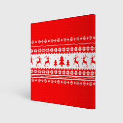Холст квадратный КРАСНО-БЕЛЫЙ СВИТЕР С ОЛЕНЯМИ, цвет: 3D-принт