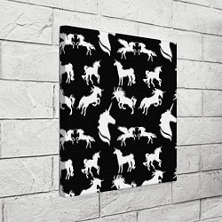 Холст квадратный Белые единороги на черном фоне, цвет: 3D-принт — фото 2