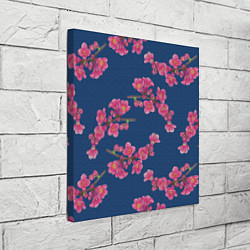 Холст квадратный Веточки айвы с розовыми цветами на синем фоне, цвет: 3D-принт — фото 2