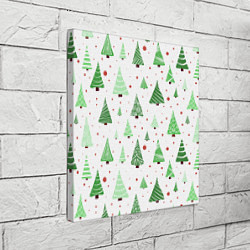 Холст квадратный Много разных зелёных ёлочек на белом фоне плюс кра, цвет: 3D-принт — фото 2