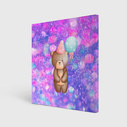 Холст квадратный День Рождения - Медвежонок с шариками, цвет: 3D-принт