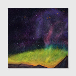Холст квадратный Горный пейзаж со звёздным небом и северным сиянием, цвет: 3D-принт — фото 2