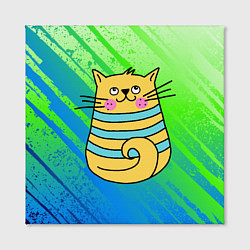 Холст квадратный Желтый кот в зеленую полоску, цвет: 3D-принт — фото 2