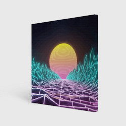 Холст квадратный Vaporwave Закат солнца в горах Neon, цвет: 3D-принт