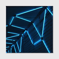Холст квадратный Неоновые лампы и кирпичный эффект - Голубой, цвет: 3D-принт — фото 2