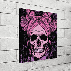 Холст квадратный Женский череп с розовыми волосами, цвет: 3D-принт — фото 2