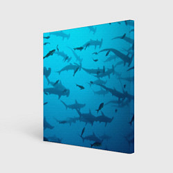 Холст квадратный Акулы - океан, цвет: 3D-принт