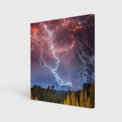 Холст квадратный Грозовые разряды молний над лесом, цвет: 3D-принт
