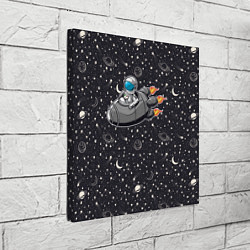Холст квадратный Космонавт летит в ракете через звезды, цвет: 3D-принт — фото 2