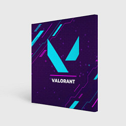 Холст квадратный Символ Valorant в неоновых цветах на темном фоне, цвет: 3D-принт