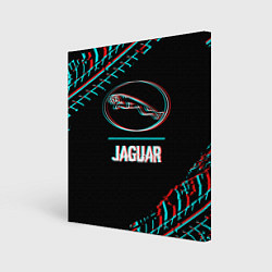 Холст квадратный Значок Jaguar в стиле glitch на темном фоне, цвет: 3D-принт