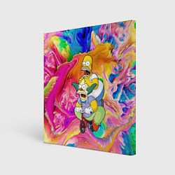 Холст квадратный Гомер Симпсон и клоун Красти едут на детском велос, цвет: 3D-принт