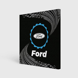 Холст квадратный Ford в стиле Top Gear со следами шин на фоне, цвет: 3D-принт