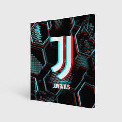 Холст квадратный Juventus FC в стиле glitch на темном фоне, цвет: 3D-принт