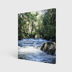 Холст квадратный Течёт река в лесу, цвет: 3D-принт