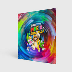 Холст квадратный Super Mario 3D World - Nintendo - Team of heroes, цвет: 3D-принт