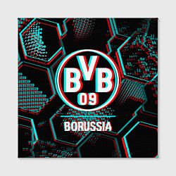 Холст квадратный Borussia FC в стиле glitch на темном фоне, цвет: 3D-принт — фото 2