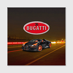 Холст квадратный Bugatti на ночной дороге, цвет: 3D-принт — фото 2