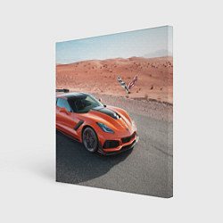 Холст квадратный Chevrolet Corvette - Motorsport - Desert, цвет: 3D-принт